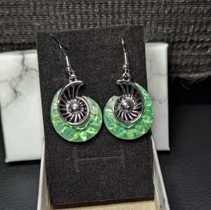 Opal and Sterling Silver Dangle Earrings Seashell